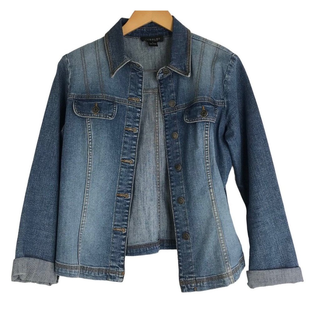 Harolds Jean Jacket Size Small S Stretch Blue